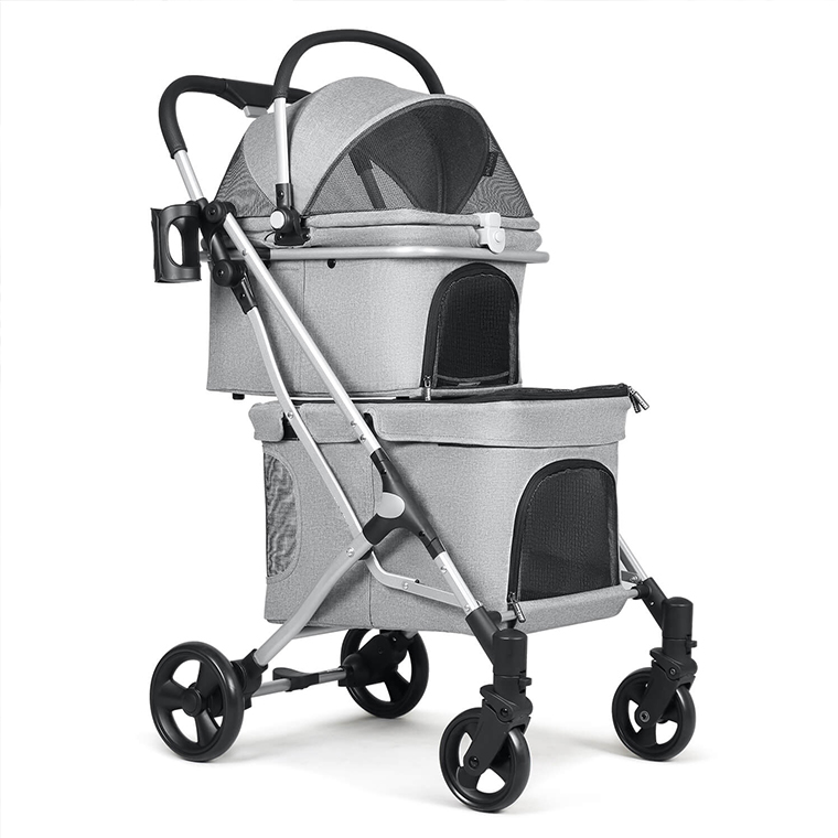 Double-layer foldable pet stroller